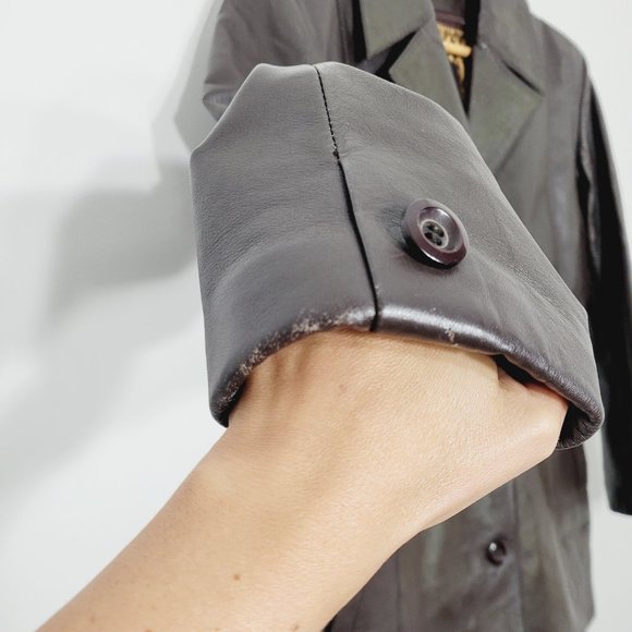 Oscar Leopold Brown 100% Lambskin Leather Lined Button Jacket Y2K Style Size XS - Picture 2 of 14